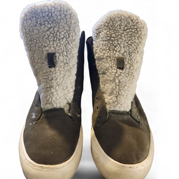 Sam Edelman Pence Faux Fur-Trim Suede High-Top Sneakers Size 8.5 - Picture 3 of 11